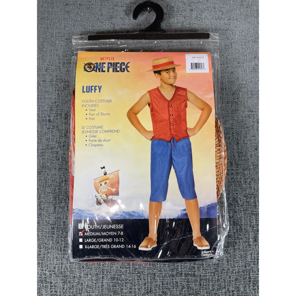 Netflix One Piece Luffy Youth Costume Kids Medium 7-8 Inspirit Designs 3pc Set